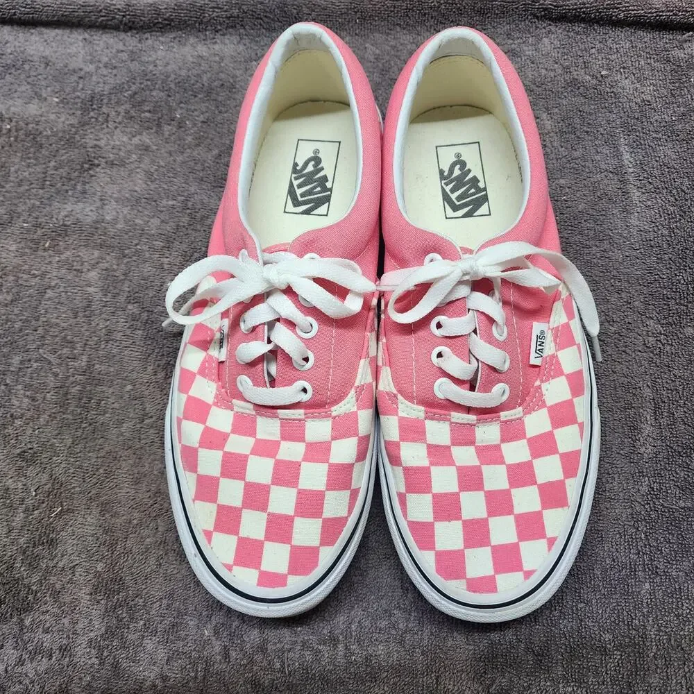 Pink white checkered Vans shoes women size 11 sneakers b53